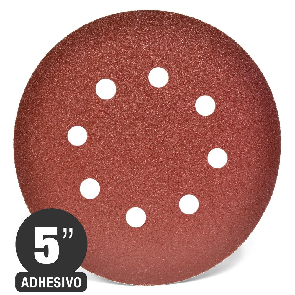 Disco Lijas Madera Sist. Adhesivo 8 perf. 5" Grano 80 (Adhesivo) - 6 perf. - Madera - - isesacl